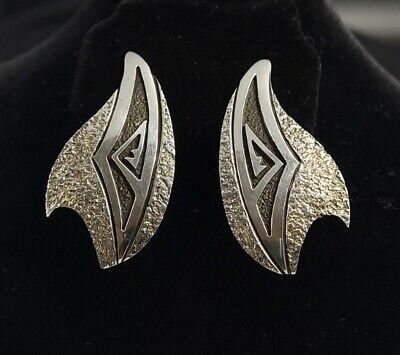 Navajo Sterling Silver Overlay W/Granulated Background Design Post Earrings