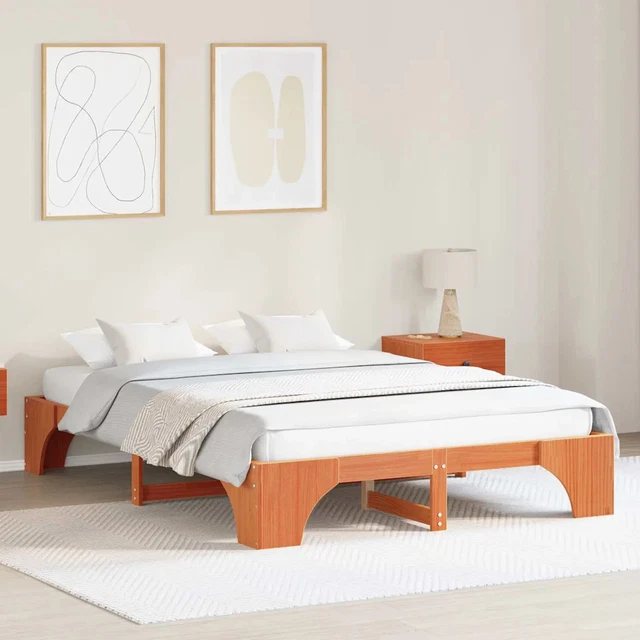 BED FRAME WAX brown 207 x 157 x 30 cm Solid pine wood vidaXL £199.73 ...