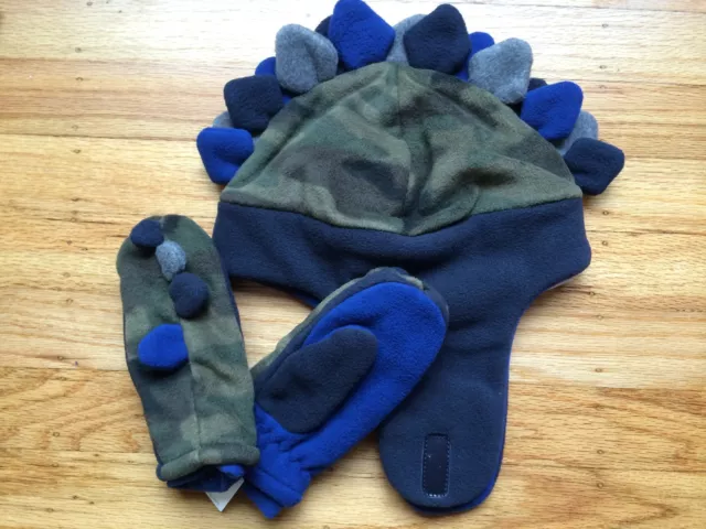NWT Baby GAP Pro Fleece Dinosaur Trapper Hat & Mittens Olive Camo NEW Camouflage