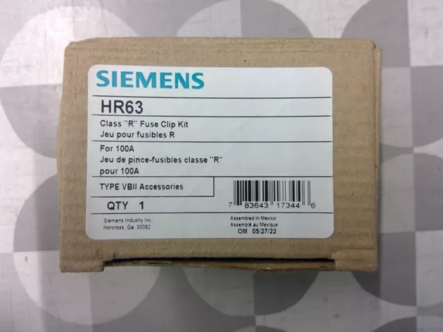 Siemens HR63 100A Class R Fuse Clip Kit **Free Shipping**