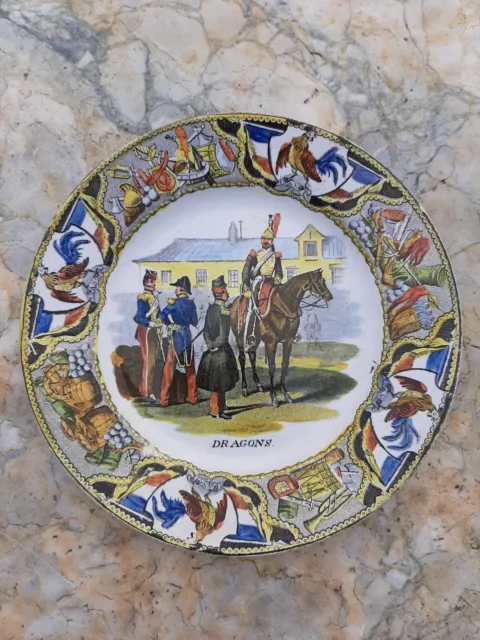 assiette creil montereau polychrome militaria empire napoléon (dragons)