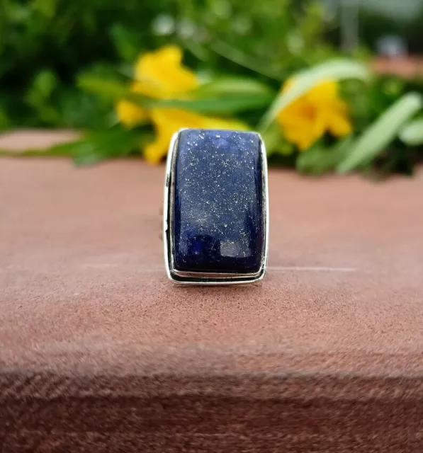 Gorguoes Lapis Lazuli Pierre Précieuse 925 Argent Bague Tout Taille