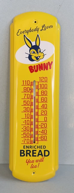 New BUNNY BREAD Metal Thermometer  17"  Sign   Mint