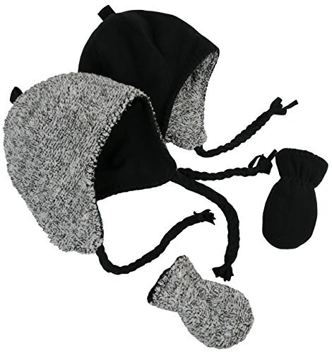 N'Ice Caps Little Boys and Baby Reversible Hat Mittens, Black, 1F7W 3-9 Months