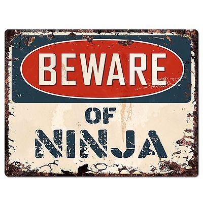 PP1475 Beware of NINJA Plate Rustic Chic Sign Home Room Store Wall Decor Gift