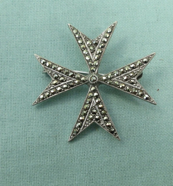Silver & Marcasite Brooch in the form of a Maltese Cross