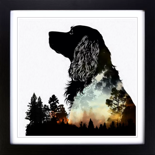 English Springer Spaniel Silhouette Wall Art Print Framed Canvas Picture Poster