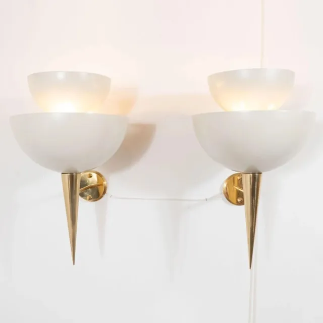Pair Of Metal Cup a Sconces Italian Stilnovo Style Mid Century Wall Lights Lamps