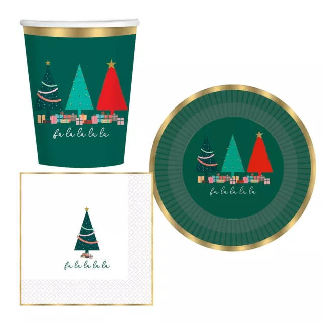 Tradicional Vajilla Árbol de Navidad Papel Fiesta Vasos Platos Servilletas Oro