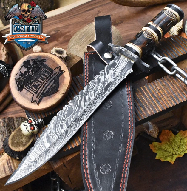 CSFIF Custom Bowie Knife Fire Damascus Bone Damascus Guard Hiking Outdoor Gift