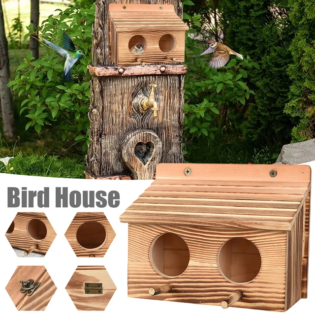 BIRD HOUSE WITH 2 Holes Creative Hanging Birdhouse Wooden Garden Bird
