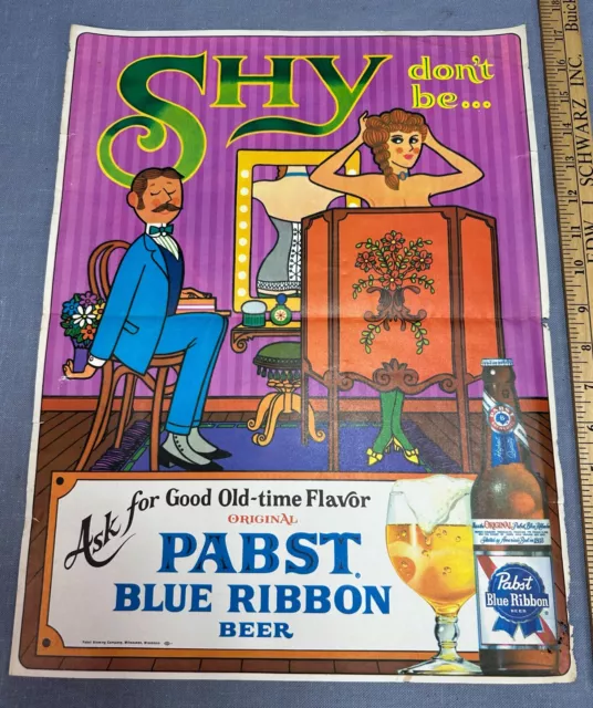 Vintage 1960's Pabst Blue Ribbon Beer Advertising 17" Poster "Don't Be Shy"