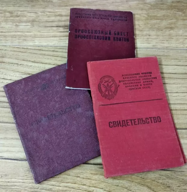 Soviet military documents, military rights and trade union card of the USSR