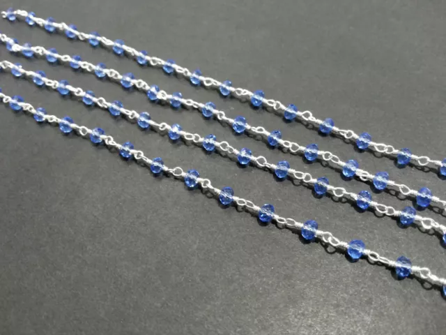 Tanzanite Quartz Rondelle 3-4mm Hydro Beads, Rosary Chain Gold Wire 6 Feet