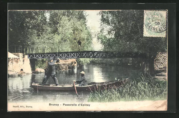 CPA Brunoy, Passerelle d´Epinay, Männer in einem bateau à rames 1906