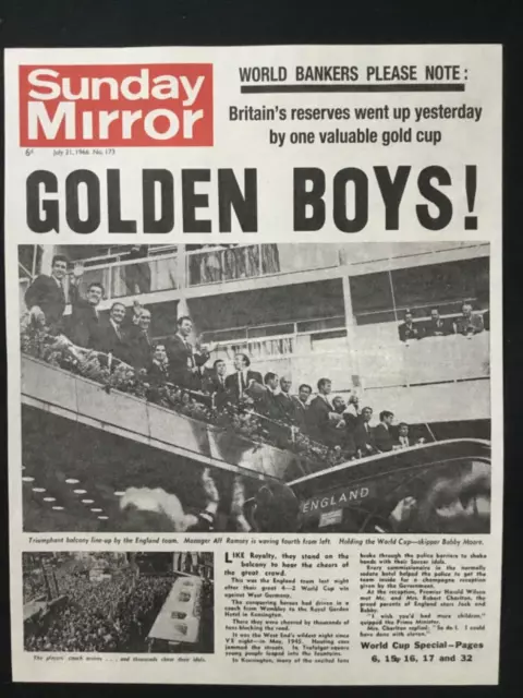 Poster/Newspaper Page : July 1966 : England Win The World Cup At Wembley A.e.t