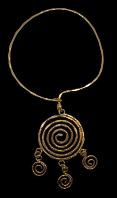 Vintage Choker Necklace 10K Gold Plated Swirl/Spiral w/3 Dangling Swirls/Spirals