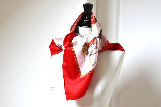 Foulard Vintage Grand Format JL Scherrer Paris - Motif Selles Et Mors équitation