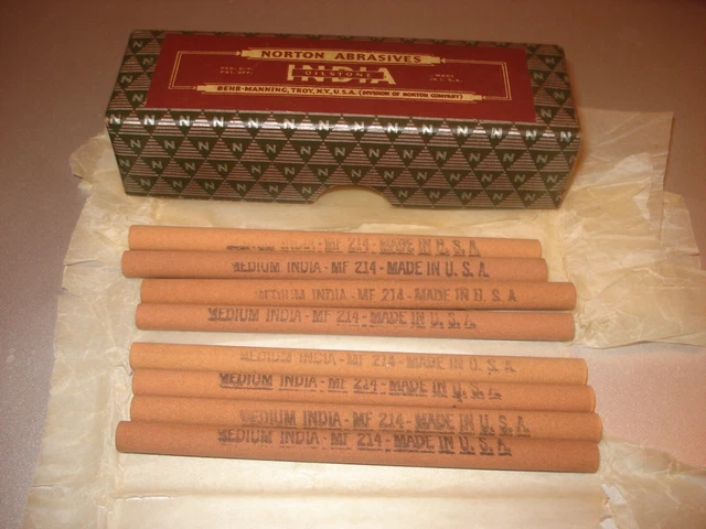 Lot of 8 NOS NORTON INDIA MF214 ROUND SHARPENING STONE 4"x1/4" IN ORIGINAL BOX