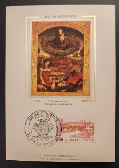 1982 Cathedrale Saint Sauveur "Buisson Ardent" Aix en , Carte Soie FDC 1er jour