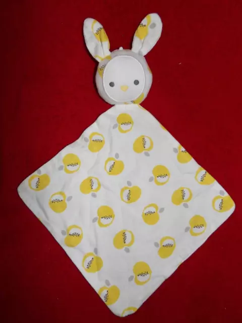 Doudou Plat Obaibi Lapin Coton Blanc Imprimé Pomme Jaune Grise