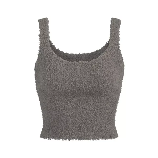 SKIMS Cozy Knit Wrap Top in Smoke Gray Fuzzy Sweater Cropped