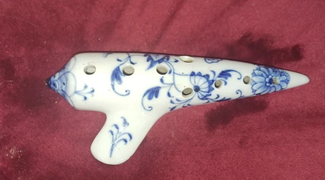 Antique 19th Century Meissen Porcelain Ocarina Blue Onion Musical Instrument