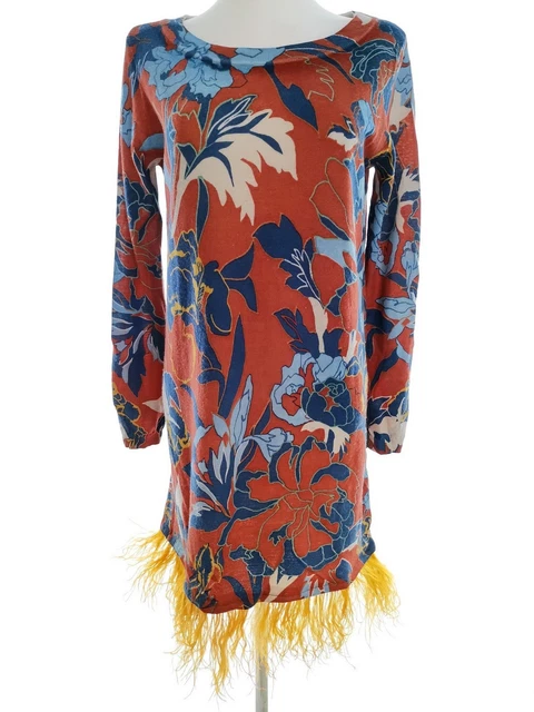 Twin set Simona Barbieri T. 38/40 Orange Robe Trapèze Manche Longue Floral Logo
