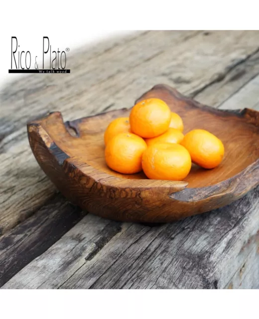 Grand Bol En Bois Teck - Salades - Fruits - Art De Table Rustique Vintage « Milo »