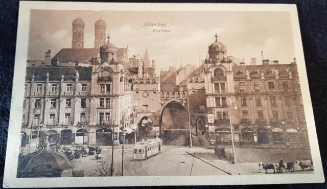 AK München Karlstor (Strassenbahn, Auto, Pferdekutsche), 1914 gelaufen