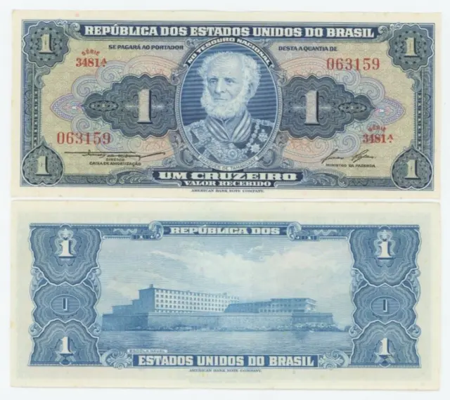1954-1958 ND Brazil 1 Cruzeiro P 150c - UNC Uncirculated Banknote Consecutive