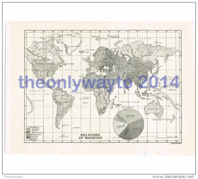 World, - Religions of Mankind, Book Map Illustration (Print),  John Bartholomew,