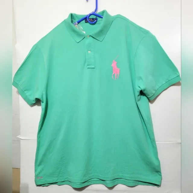 Polo Ralph Lauren Rl19 Men's 3Xb Big & Tall Aquamarine Pink Big Pony Polo Shirt