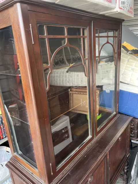 1939Antique China/Display Cabinet /w Large Storage Cupboard/Mahogany Finish