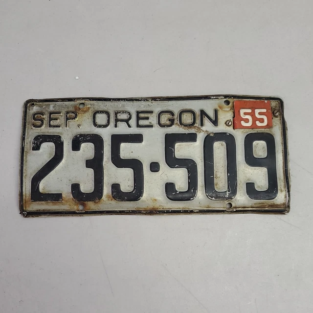 VINTAGE ORIGINAL 1955 Oregon Vehicle License Plate with Metal Tag Tabs