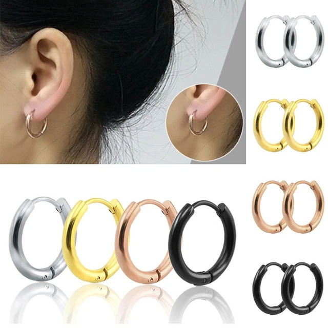 Boucles D'Oreille 8mm Acier Inoxydable - Lot De 6 Paires, Unisexe, Multi-Couleurs