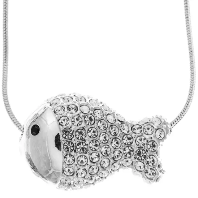 16'' Rhodium Plated Necklace w/ Fish Design & Quality Crystals by Matashi