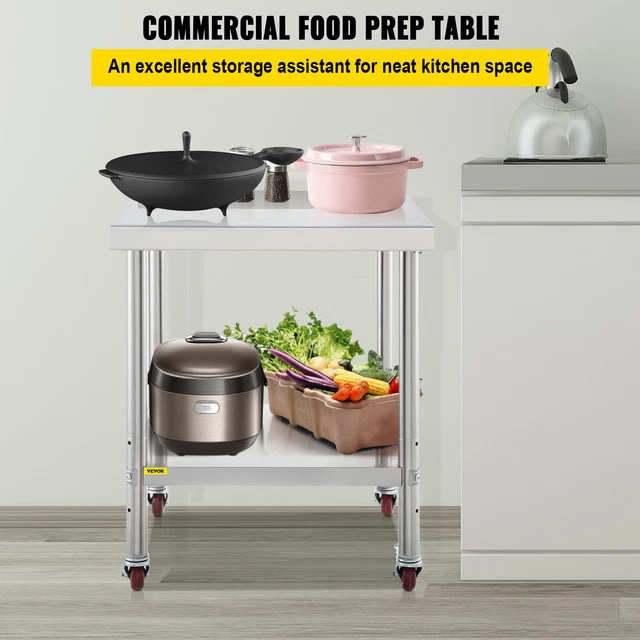 VEVOR 24x24in Stainless Steel Kitchen Work Prep Table w/ Backsplash & Casters 2