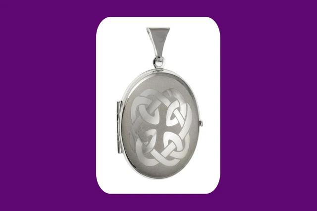 Silver Cross Family Locket Oval Religious Celtic 4 Photo Solid Sterling Silver