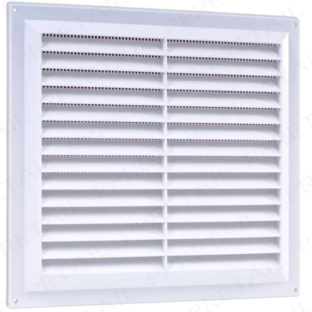 9" x 9" White Plastic Louvre Air Vent Grille Flyscreen Cover Wall Door Mesh Grid