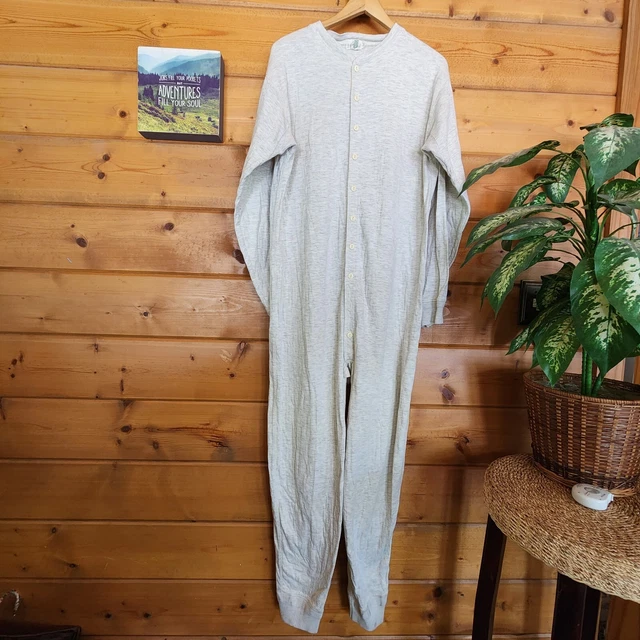 J. Crew Knit Gray Melange Union Suit Long John Sleep Pajamas Fireman Flap Size L