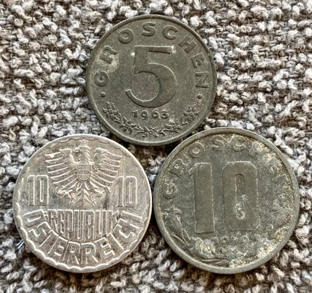 Austria 3-Coin Lot -- 1963 5 Groschen, 1949 and 1963 10 Groschen (Ungraded)
