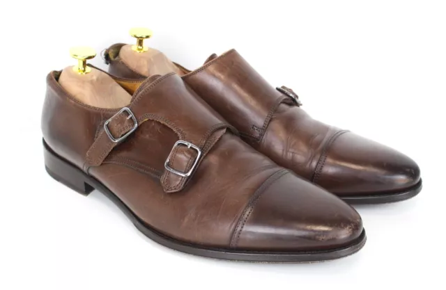 SUITSUPPLY Men Formal Shoes EU42 Blake-Stitched Brown Leather Double Monk Strap