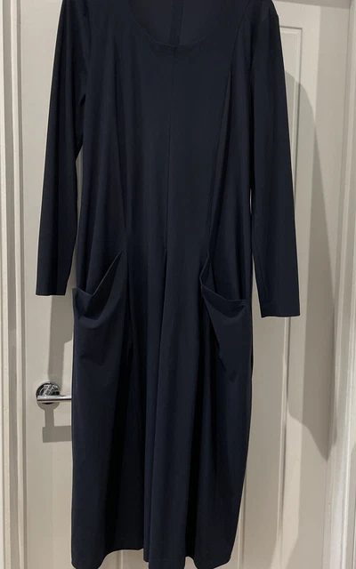 ELEMENTE CLEMENTE Dress Tulip Jersey Lagenlook Maxi Size 3 / L / 14 Uk Navy