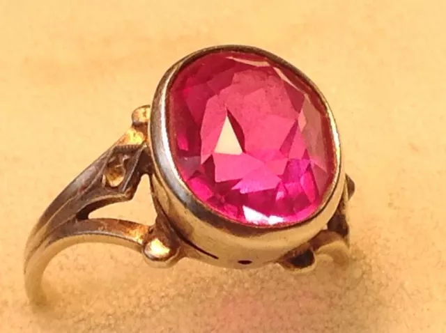 Big Antique Soviet Russian Ring Sterling Silver 875 Ruby Women's Jewelry Size 7