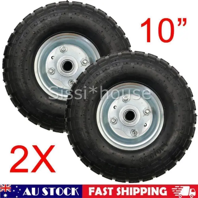 2X 10" Hand Trolley Wheel Puncture Proof 3.50-4 Heavy Duty 16mm AU