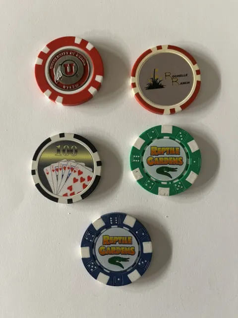 Lot of 5 souvenir poker chips Utah Rochelle Ranch Las Vegas Reptile Gardens