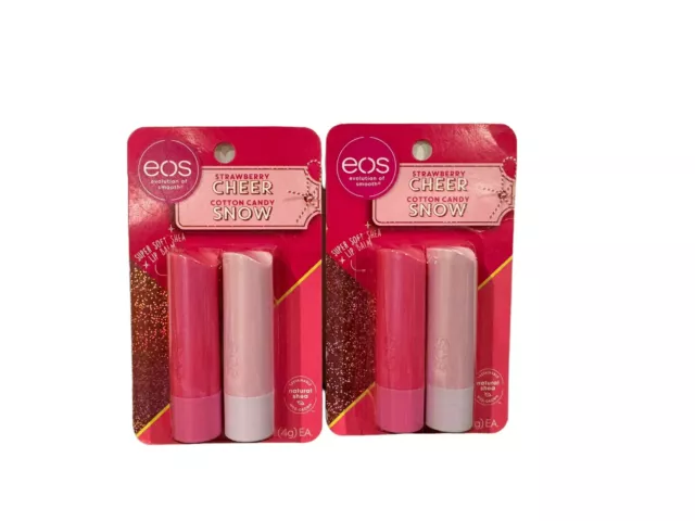 Lot of 2 EOS Strawberry Cheer & Cotton Candy Snow Lip Balm 0.14 oz NEW & SEALED