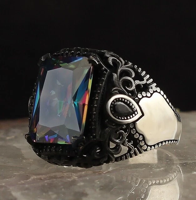Bague pour homme en topaze mystique faite à la main en argent sterling 925...