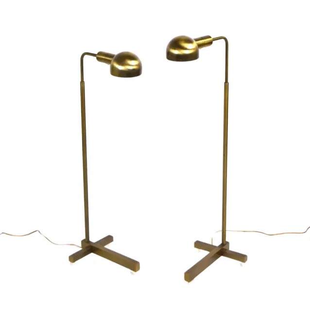 Vintage Pair of Brass Adjustable Reading Floor Lamps by Casella